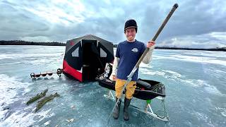 Overnight Ice Camping w/ Spear  Eating What I Catch