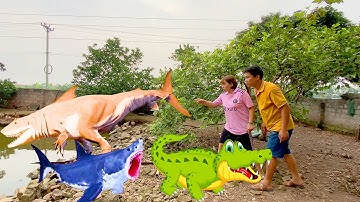 Kem Ốc ra bờ ao bắt cá sấu phun lửa, cứu con cua, con cá, con bò, cá mập, con  rắn | theu Chanel