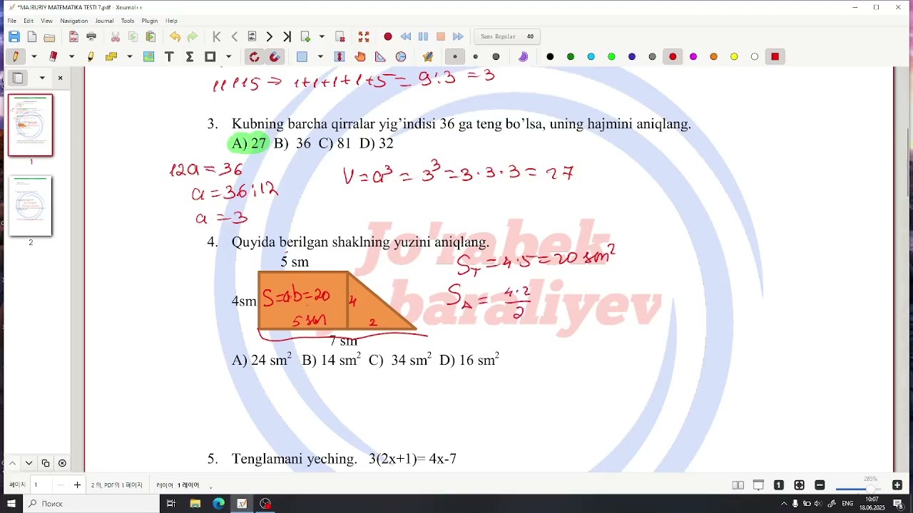 Majburiy matematika 7-test tahlili