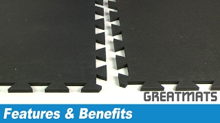 Geneva Rubber Tiles in a ½ inch thickness.
https://www.greatmats.com/rubber-tiles/rubber-tile-black-geneva-12.php?utm_source=youtube&utm_medium=fbproductvideo&utm_campaign=geneva12tile
Ideal for commercial and home gyms and weight rooms, these durable rubber tiles protect your floor while providing sound and thermal insulation.

The universal interlocking tiles can be connected in any direction by simply pushing the puzzle style interlocks together.

Geneva Rubber tiles are 3x3 feet in size and weigh just over 26 pound each. 

Partially non-absorbent, the tiles are resistant to sweat and spilled water, but may allow permeation if power washed or submerged.

Geneva Rubber Tiles are made in the USA from recycled materials and have a low odor, making them excellent for indoor installations.

These tiles feature a 5 year warranty and ship via freight delivery to your location.

Thanks for watching Greatmats TV!