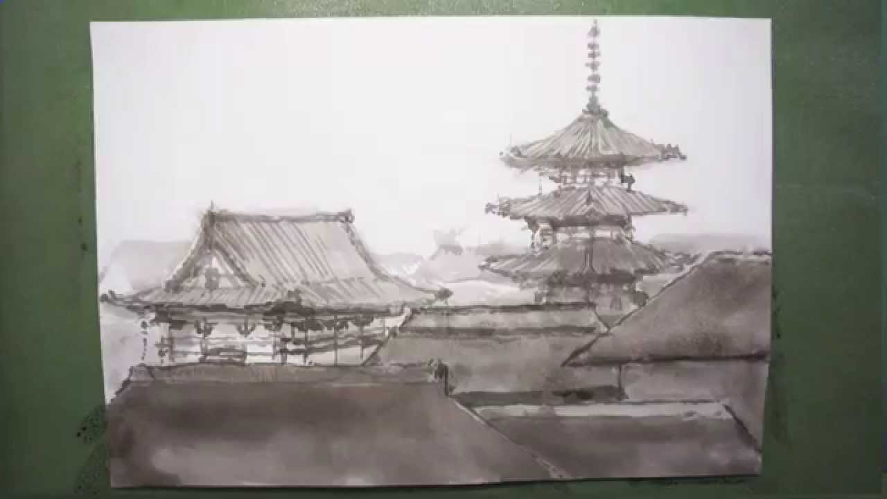 How To Draw 描き方 法隆寺 Horyuji Three Story Pagoda Youtube