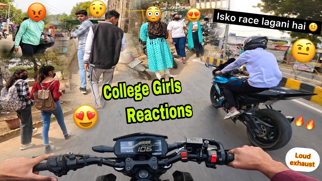Cute girls college reactions 😍 | R15 wale se tagdi race lag gayi guys 😡|| MT15 full modified 💯