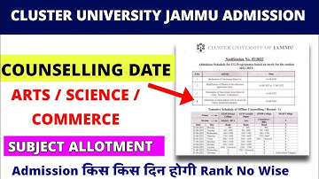 Cluster University Jammu Admission Counselling Date 2022  | Arts Science Commerce Rank Wise