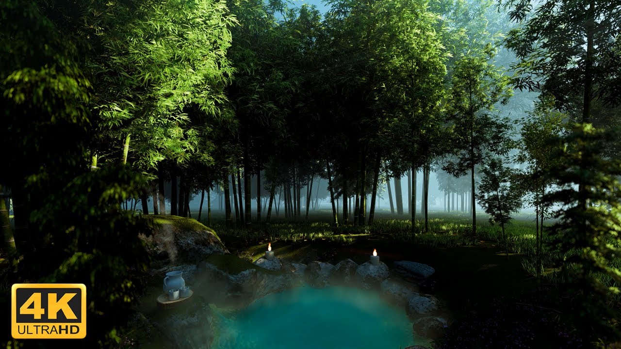[4K UHD] Bamboo forest, Mysterious hot spring / Stress relief / Smooth ...