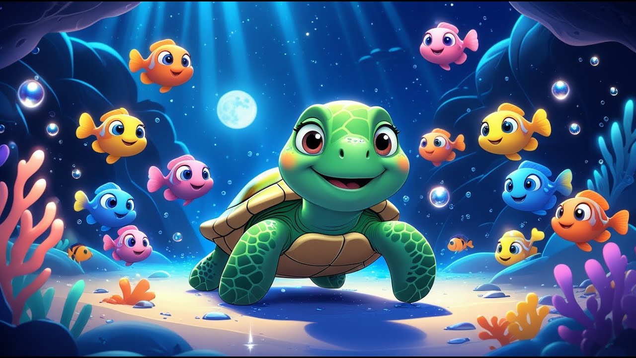 Cute Turtle Swimming with Colorful Fishes 🐢🐠 | Night Cartoon for Kids