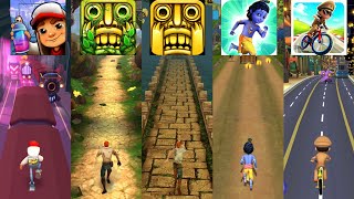 Subway Surfers 🆚 Temple Run 2 🆚 TEMPLE RUN 🆚 Little Krishna 🆚 Little Singham Cycle Race screenshot 1