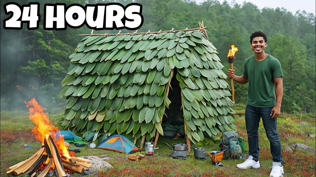 24 Hours In Jungle Camping Challenge | Survival Shelter ! Solo Night ...