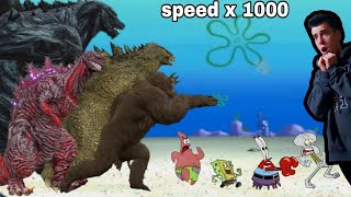 SpongeBob,Squidward, Mr. Krabs, and Patrick run away from Godzilla, Kong, Godzilla Earth x1000