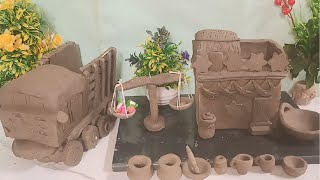 A modern clay house with Swimming pool & truck | how to make miniature clay house| polymer clay|