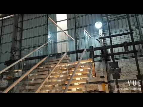 LED light Mono stringer wood staircase （Double Buildibg Materials）