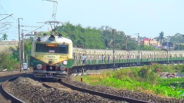 Huge curvy Howrah-Bardhaman Local Train (Chord line) passing Bally Railway Station || Indian Railway