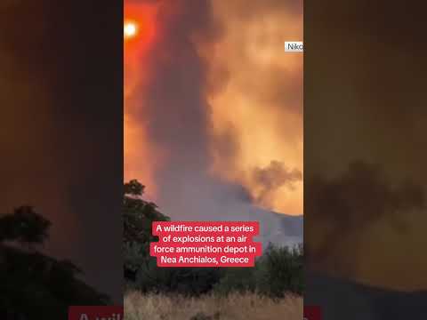 Wildfire causes explosions at air force ammunition depot in Nea Anchialos, Greece