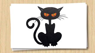 Рисуем рисунок Черная кошка/Простые рисунки/Рисование для начинающих