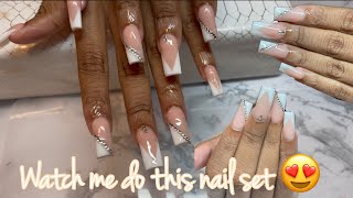 WATCH ME WORK: WHITE AND NUDE V CUT NAIL SET 💅🏽