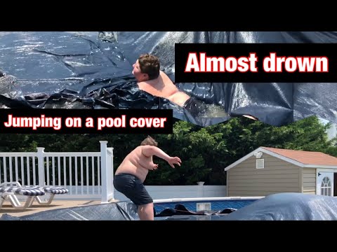 FAT KID jumps on POOL COVER