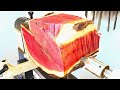 Woodturning - Red vase!! लकड़ी मोड़ 【木工】木工旋盤を使って赤い花瓶を作る！