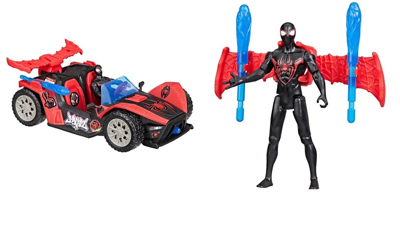 Marvel Spider-Man VenomVersus Epic World of Action, Action Figure e Auto Giocattolo Miles Morales Remix Blast Racer, Giocattoli di Supereroi, dai 4 Anni in su