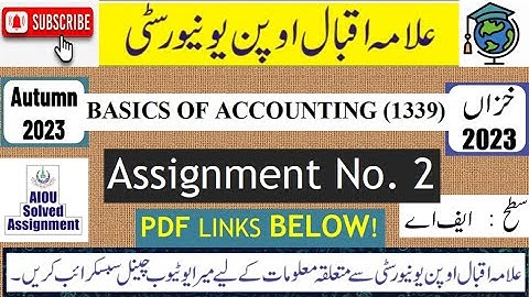 ⏩ AIOU Code 1339 Solved Assignment No.2 Autumn 2023 |Subject: Basics of Accounting |Level: FA/ I Com