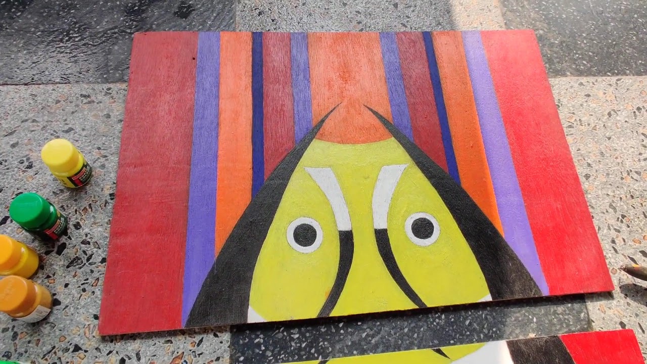 Acrylic Paint Art on a Plywood Board Influenced by Traditional Art of Nagaland Modern Art