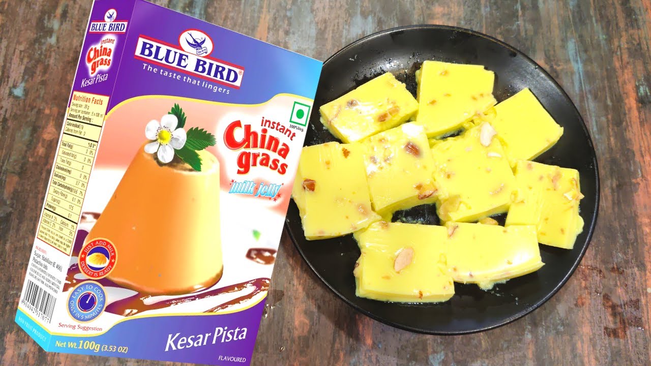Blue Bird China Grass Milk Jelly Kesar Pista Flavoured Recipe in Hindi