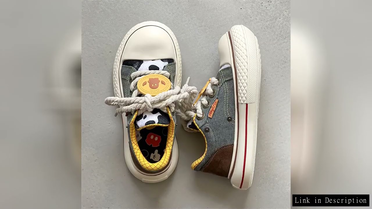 All-match Platform Denim Canvas Skateboard Lace-up Large Size Cute Round-toe  Low top Curb Sneakers