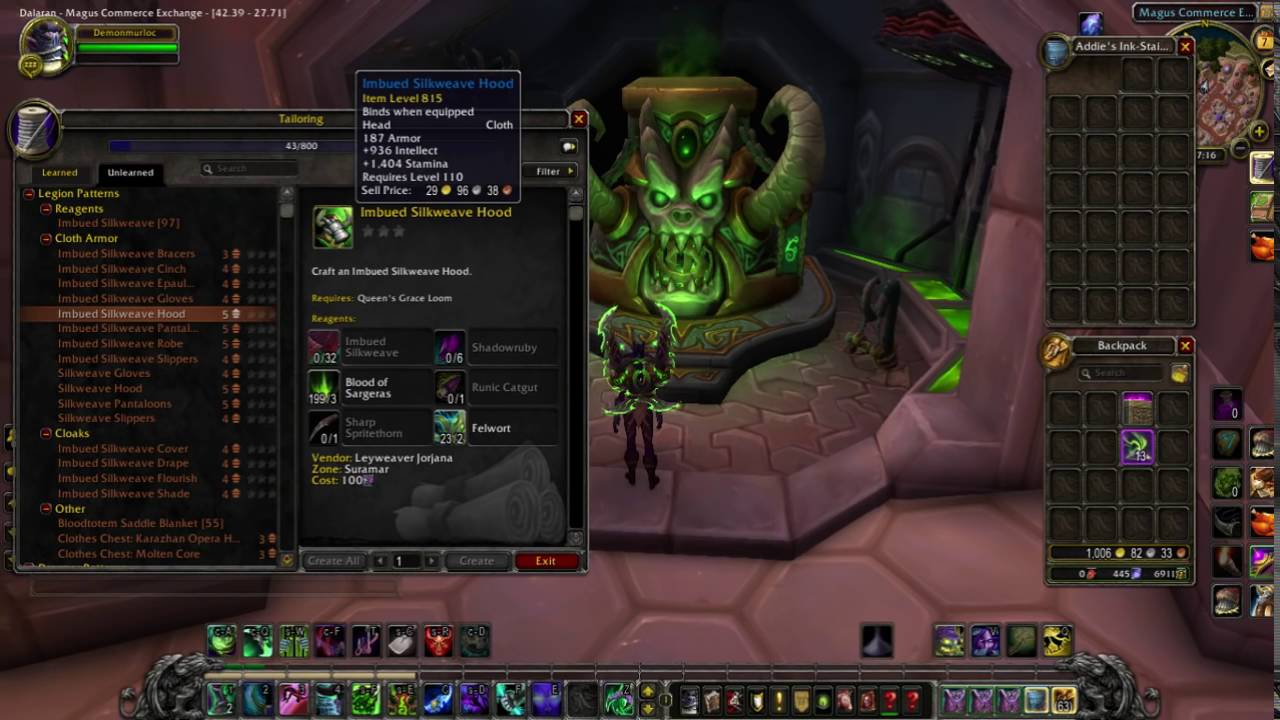 Tailoring in Legion World of Warcraft