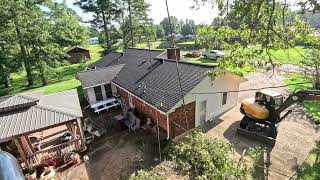 Pruning a large oak away from a house