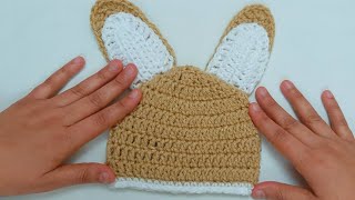 طاقية بأذن ارنب🐰سهلة وسريعة بغرزة واحدة خطوة بخطوة👌للمبتدئين how to  make rabbite baby cab crochet