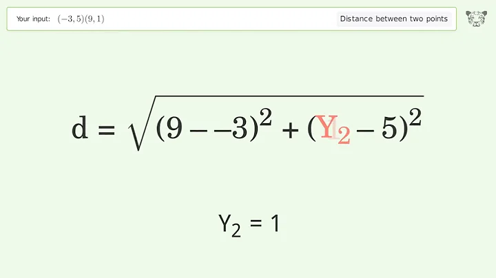 Find the distance between two points p1 (-3,5) and p2 (9,1): Step-by-Step Video Solution