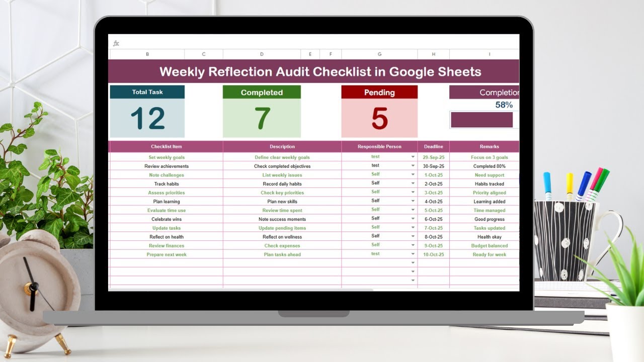 Weekly Reflection Audit Checklist in Google Sheets - YouTube