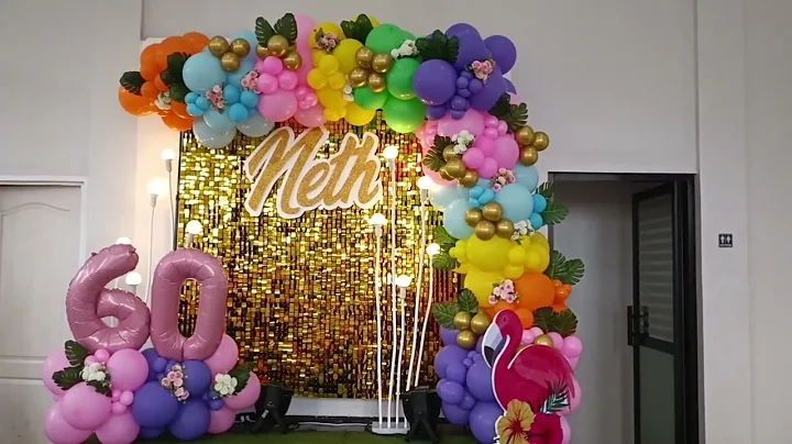 Tropical Hawaiian Themed Backdrop Decoration for 60th Birthday