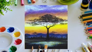 Easy Sunset Painting | Sunset Painting Tutorial For Beginner ||Step By Step Sunset Nature #40