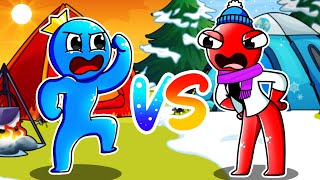 RAINBOW FRIENDS in the WINTER, HOT BLUE vs COLD RED in the CAMPING TRIP?! Hoo Doo Rainbow Animation