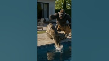 Who Will Win This Battle? Gorilla vs Giant Python by the Pool! 🦍🐍#viralvideos  #gorilla #python