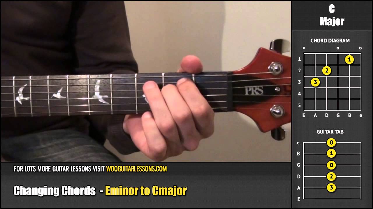 35 - Beginner Guitar Lessons - Changing Chords E Minor To C Major