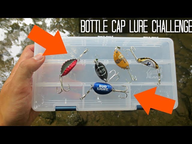HUGE BASS Eats a Homemade Bottle Cap Fishing Lure! 