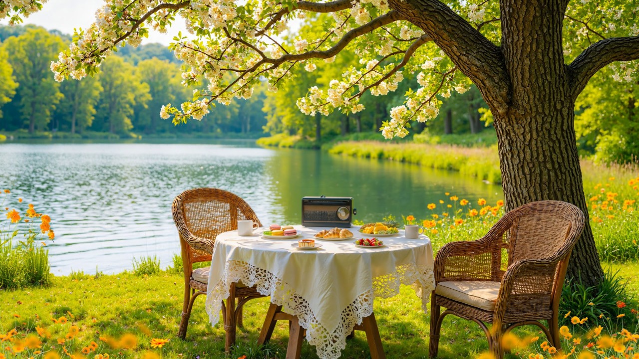 Relaxing Spring Morning by the Lake 🌸 Soft Jazz for Study, Work & Calm Moments