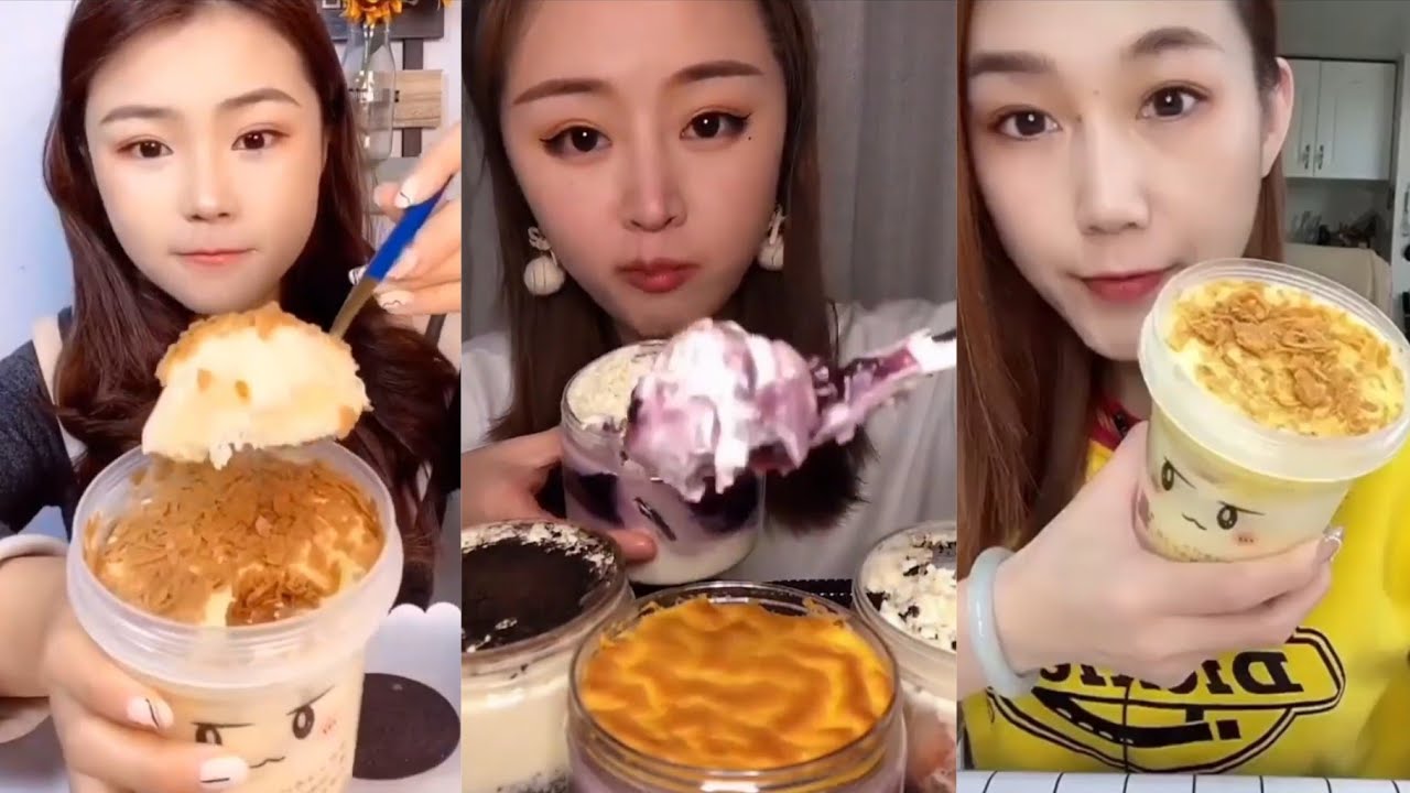 Asmr Chinese Girls Eating Cup Cakes Dessert || Satisfying Mukbang || Taste Cravings