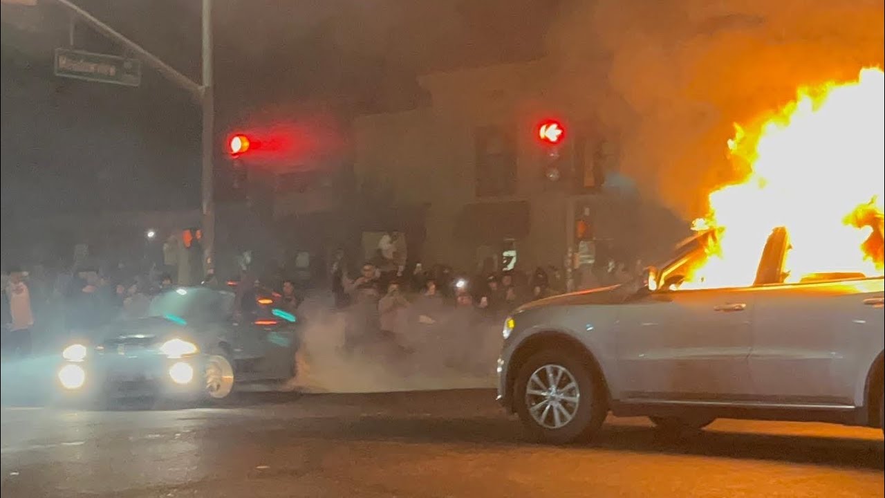 Sactown sideshow goes crazy !! CAR ON FIRE 🔥 😮 YouTube