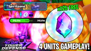 Solo New Raid (SpiritZone) x125 FREE Stardust! | 4 Units Gameplay | All Star Tower Defense Roblox