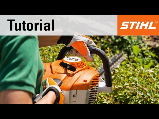 Sharpening the blades of a STIHL petrol hedge trimmer