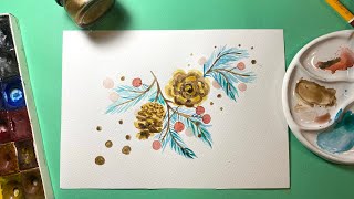Рисовать просто! Новогодний рисунок с шишками и еловыми веточками