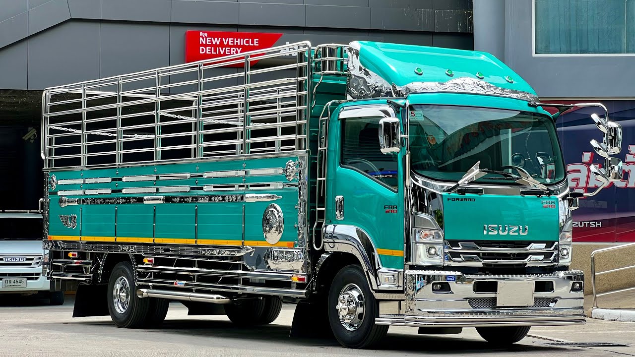 ISUZU FRR210 ต่อกระบะสเปครถล่อง แต่งเต็มๆ สีเขียวมิ้นกากเพชร
