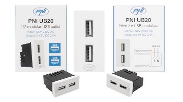 Power socket 2 x USB PNI UB20, 5V 2.4A, max. 12W, modular, type F 1/2, recessed mounting