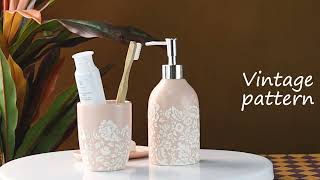 Custom Pink 3pcs Ceramic Set of Bathroom Accessories Factory