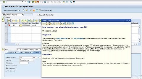 Message no. ME020- PR creation error - Item Category not allowed with document type in SAP S/4 Hana
