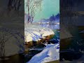 Зимний пейзаж с речкой, живопись