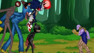 Cartoon Cat,Siren Head, Huggy Wuggy and Sonic.exe Vs Thanos