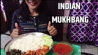 Fried green veggie with spicy paneer & Rice, Indian Mukbang