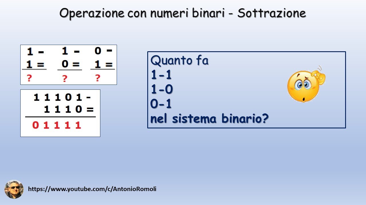 Aritmetica con i numeri binari: Sottrazione binaria - YouTube